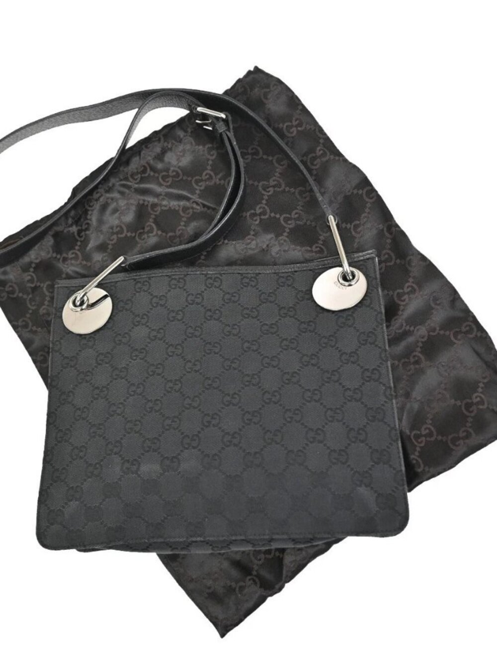 GUCCI GG Pattern Crossbody Shoulder Bag Canvas Leather Black SHW Italy 87YJ080